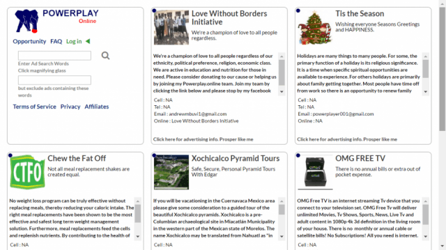 Craigslist-style site for Network Marketing, POWERPLAY.ONLINE.
